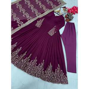 MODA GEORGETTE EMRBOIEDRY SECUENCIA TRABAJO VESTIDO INFERIOR CON DUPATTA - Product Image 1