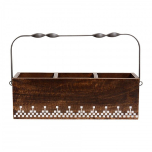 Latest Wooden Cutlery Holder Utensils Holder With Metal Handle New Style for Home and Wedding <b>Tabletop</b> Cutlery Organizer - Product Image 2