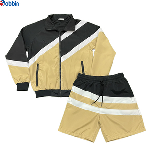 Conjunto Deportivo Unisex de Verano con Bloques de Color, Chaqueta y Pantalones Cortos, Verde Oliva, Negro, Blanco, Rayas, Ropa de Otoño - Product Image 4
