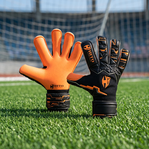 Guantes de Portero Personalizados Negros y Naranjas, Palma Delantera de Látex Aqua, Protección Trasera para el Pulgar, Correa Elástica, Logotipo Personalizado, Híbridos - Product Image 4