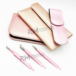 Pink Eyelash Tweezers Set Stainless Steel <b>Precision</b> <b>Tools</b> with Magnetic Case and Carry Pouch - Product Image 3