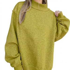 Sudadera de punto oversize para mujer, color verde oliva, con cuello alto, manga larga, hombros caídos, mezcla de algodón, para otoño - Product Image 1