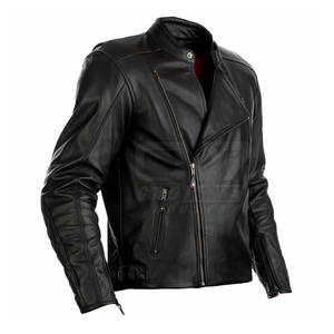 <b>Men's</b> Genuine Leather Motorcycle <b>Jacket</b> Stand Collar Zipper Closure Slim Fit Moto <b>Biker</b> Style Autumn Wear - Product Image 1
