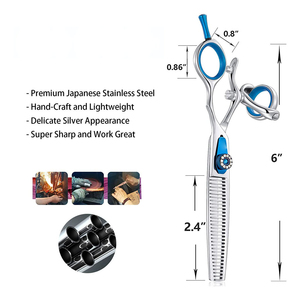 Ciseaux professionnels à effiler les cheveux en acier inoxydable avec poignées bleues et trous ronds pour les doigts, pour usage en salon - Product Image 4
