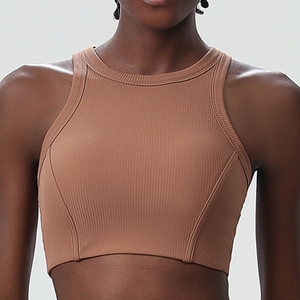 Custom Wholesale Women’s Sleeveless Slim Fit Yoga Top Sweat Wicking Adjustable <b>Padded</b> Double Layer Crop Workout Top - Product Image 1