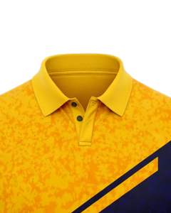 Camiseta Polo para Hombre en Amarillo y Azul Marino, Manga Corta, Estampado Gráfico, Ropa Deportiva Informal, Transpirable, de Poliéster, para Golf, Tenis y Entrenamiento - Product Image 5