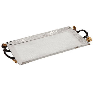 Plateaux de service en bois avec poignées pour chocolats, desserts et snacks, base en bois, plateau de service alimentaire en acier inoxydable martelé - Product Image 2