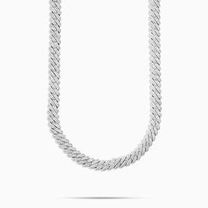Luxury Rhodium Plated 925 Silver <b>Rope</b> <b>Chain</b> Necklace With Round Brilliant Cut Diamond Channel Setting Unisex Everyday Wear - Product Image 1