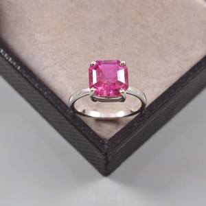 Anillo de Plata de Ley 925 con Zafiro Rosa, Corte Asscher, Chapado en Oro de 14K, Joyería de Compromiso Hecha a Mano, Regalo - Product Image 6