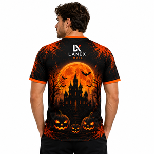 T-shirt d'Halloween pour hommes, imprimé personnalisé, motif citrouille 3D, château hanté, chauve-souris, noir et orange, manches courtes, streetwear décontracté, sport - Product Image 4