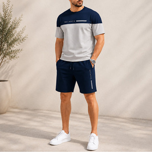 Conjunto de Ropa Deportiva para Hombre, Personalizado, Transpirable, para Gimnasio, Verano, Corte Holgado, Informal, Pantalones Cortos y Camiseta, Combinación de Colores - Product Image 1