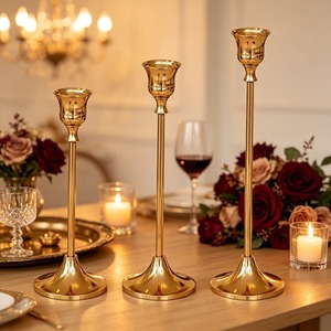 Flower <b>shape</b> metal <b>candle</b> holders Set of 3 <b>candle</b> holders Home wedding decoration candlesGolden Tapered Metal <b>Candle</b> Holders Set - Product Image 2