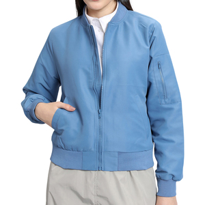 เสื้อแจ็คเก็ตบอมเบอร์สีน้ำเงินสำหรับผู้หญิง สีพื้น แขนยาว คอตั้ง ปิดด้วยซิป บุด้วยโพลีเอสเตอร์ เหมาะสำหรับใส่ในฤดูใบไม้ร่วง - Product Image 1