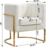 Au milieu du siècle moderne velours Accent chaise confortable baril fauteuils blanc oreiller or métal pieds pour salon chambre