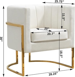 <span class=keywords><strong>Silla</strong></span> moderna de terciopelo de mediados de siglo, cómodos sillones de barril, almohada <span class=keywords><strong>blanca</strong></span>, <span class=keywords><strong>patas</strong></span> de Metal dorado para sala de estar y dormitorio - Product Image 2