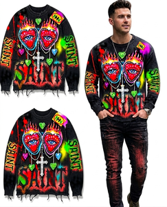 Camiseta de Manga Larga de Algodón Grueso con Estampado Gráfico Personalizado DTG, Transpirable, Tallas Grandes, Diseño Térmico de Punto Waffle para Hombre - Product Image 1