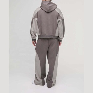 Premium Men's Grey 100% Cotton Fleece Thermal Hoodie <b>Jogger</b> <b>Matching</b> <b>Set</b> | Contrast Panel Streetwear Tracksuit - Product Image 2