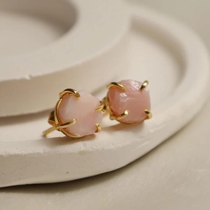 Raw Pink Opal Gemstone Prong <b>Set</b> <b>Stud</b> <b>Earring</b> Sterling <b>Silver</b> Raw <b>Earrings</b> with 8-10mm Rough Jewellery - Product Image 2