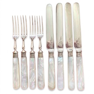 Antique Mother Of Pearl <b>Handle</b> Silver Plated Fish & Dessert Cutlery Elegant Vintage Flatware For Luxury Dining Collectibles Sale - Product Image 1