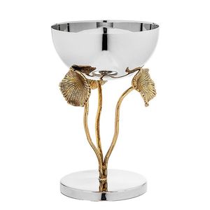 Elegant Brass Wine <b>Goblet</b> With Gold Leaf Design Round Silver Bowl Handmade For Wedding Decor for sale - Product Image 1