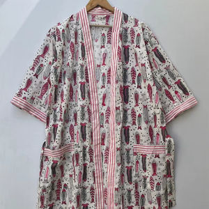 Bata Kimono de Algodón con Estampado Artesanal, Túnica de Playa, Ropa de Estar por Casa Estilo Boho para Mujer - Product Image 1