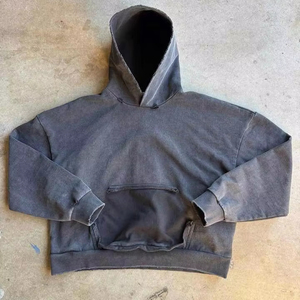 Sweat à capuche surdimensionné pour homme, style streetwear personnalisé, en molleton épais 420 GSM, délavé à l'acide, double fermeture éclair, déchiré et court - Product Image 1