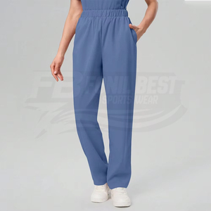 Women <b>Blue</b> Scrub Set Cotton Polyester Woven Hospital Uniform Pants Included Custom Design - Product Image 4