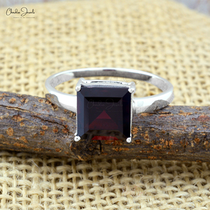 Natural Mozambique Garnet Ring 925 <b>Solid</b> <b>Silver</b> Handmade 8mm Square Cut Solitaire Engagement Wedding Ring High Polish Finish US7 - Product Image 6