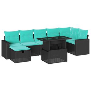 ชุดโซฟาสวนหวายโพลีสีดำ 8 ชิ้นพร้อมเบาะรองนั่ง - Product Image 2