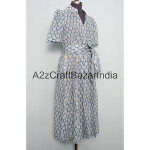 Robe midi à imprimé floral en coton 100% écologique pour femmes, col en V, manches courtes, poches, décoration boutonnée, robe de bureau pour femme - Product Image 5