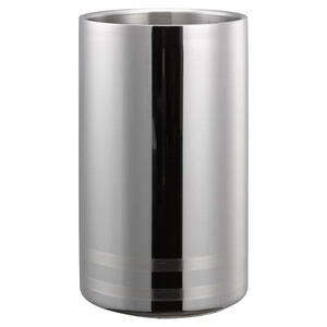 Modern Polished Stainless Steel Single <b>Bottle</b> Wine Chiller Sleek Cylindrical Silver Metal Wine Cooler With <b>Brushed</b> Base - Product Image 6
