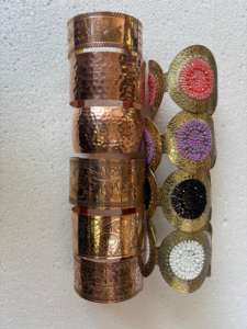 Brazaletes de Latón con Cuentas y Grabado en Cobre Hechos a Mano, Joyería Ajustable de Estilo Bohemio con Corazón para Fiestas - Product Image 2