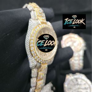 นาฬิกาข้อมือผู้หญิง ICE LOOK หรูหรา ประดับเพชร สายสแตนเลส สตีล อะนาล็อก ควอตซ์ คริสตัลแซฟไฟร์ ขนาด 40 มม. เรืองแสง ปุ่มกดแบบซ่อน สายขนาด 20 มม. - Product Image 3