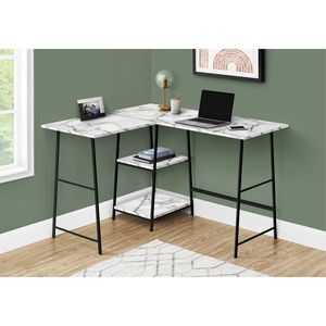 Escritorio de Computadora en Forma de L para Oficina en Casa, 48 Pulgadas de Largo, con Acabado Laminado Estilo Mármol Blanco y Marco de Metal Negro, para Laptop - Product Image 5
