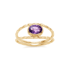 Bague fine minimaliste en argent sterling 925 pur à 100 % avec améthyste violette taille ovale sertie clos, bague de mariage raffinée - Product Image 4