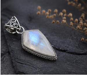 Natural Rainbow <b>Moonstone</b> Silver <b>Pendant</b>, 925 Sterling Silver <b>Moonstone</b> Necklace, Handmade Boho Gemstone Jewelry Vintage <b>Pendant</b> - Product Image 1
