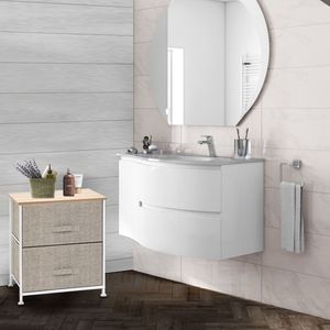 Comodino con 2 cassetti, struttura in acciaio robusta, piano in legno, contenitori in tessuto facili da aprire, organizer per camera da letto, unità contenitore - Product Image 4