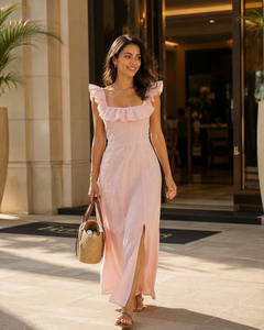 Women's Bohemian Collarless Woven Fabric Maxi <b>Dress</b> Sleeveless High Waist Pockets <b>Ruffles</b> Leisure Beach Summer Loose Fit - Product Image 1