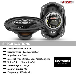 Paire d'enceintes de voiture 5Core 6x9 800W 4Ohm 2 voies coaxiales avec super tweeter, adaptées aux véhicules - Product Image 6