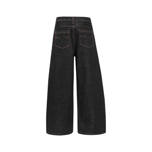 Jean noir décontracté pour homme, coupe ample, taille haute, jambe large, en denim délavé, style automne, boutonnage frontal - Product Image 5