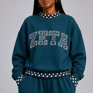Zeta Custom <b>Mock</b> <b>Neck</b> Crew <b>Neck</b> Sweatshirt Women Men Ladies Unisex Gingham Patch Polka Dot Embroidery Cotton Fleece - Product Image 4