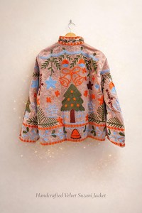 Unique Statement Fashion Piece <b>Velvet</b> Suzani Embroidered Jacket Handmade Christmas Theme Winter <b>Coat</b> Boho Festival Wearable Art - Product Image 6