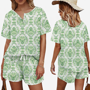 Women Casual Lounge Wear <b>Set</b> Summer Comfortable Two Piece Short Sleeve Outfit - Product Image 1