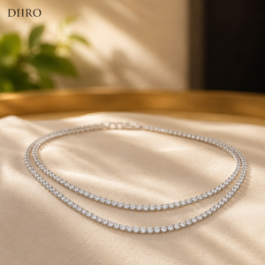Custom Double Row <b>Tennis</b> <b>Necklace</b> Round Brilliant Diamond 925 Sterling Silver Jewelry - Product Image 1