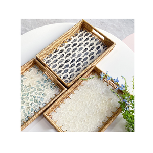 Plateau de service écologique en nacre et rotin, nouvel artisanat, prix attractif pour la cuisine et le rangement des aliments à la maison. - Product Image 6