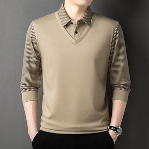 T-shirt tricoté léger et infroissable à manches courtes pour homme, motif ananas, nouvelle collection printemps-automne, style décontracté chic pour homme d'âge mûr - Product Image 5