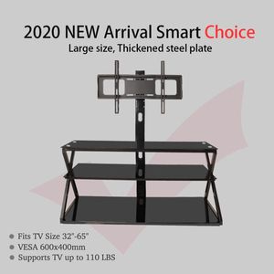 Leadzm TSG001 32 65\" <b>TV</b> Stand with Swivel <b>Bracket</b> 3 Tier Tempered Glass Shelves <b>Corner</b> Floor Design - Product Image 2