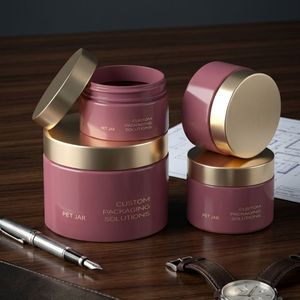 Round PET <b>Plastic</b> Cosmetic Cream <b>Jar</b> with Gold Screw Cap for Face Cream and Hand Cream Packaging, Custom Logo OEM ODM - Product Image 4