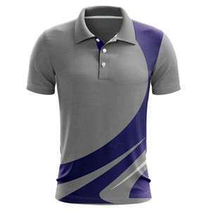 Men's Cricket Uniform Set Gray Purple Sublimated Moisture Wicking Athletic Fit Short Sleeve Polo With Elastic Waist Pants - Product Image 3