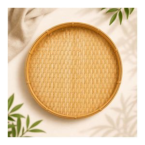 Bandeja Redonda de Bambú Hecha a Mano, Bandeja Tejida para Servir Alimentos, para Decoración, Cocina, Restaurante y Uso Doméstico - Product Image 4